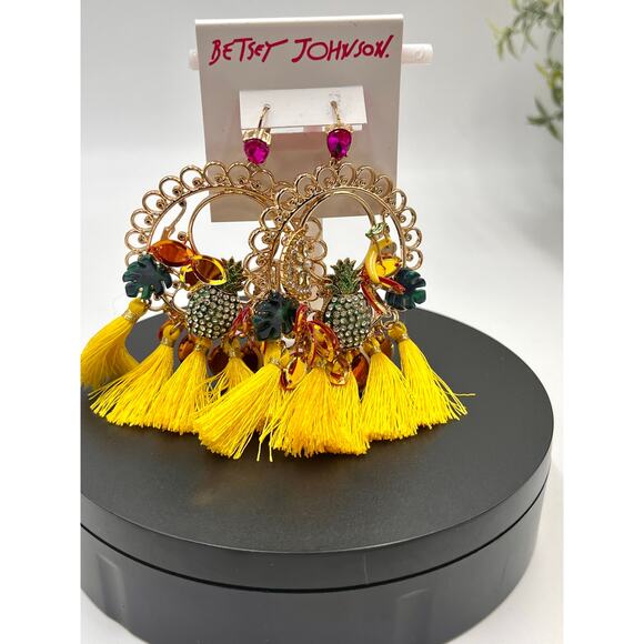 BETSEY JOHNSON Mixed Multicolor Bananas Fruit Chandelier Tassel Sequin Earrings - Picture 4 of 8